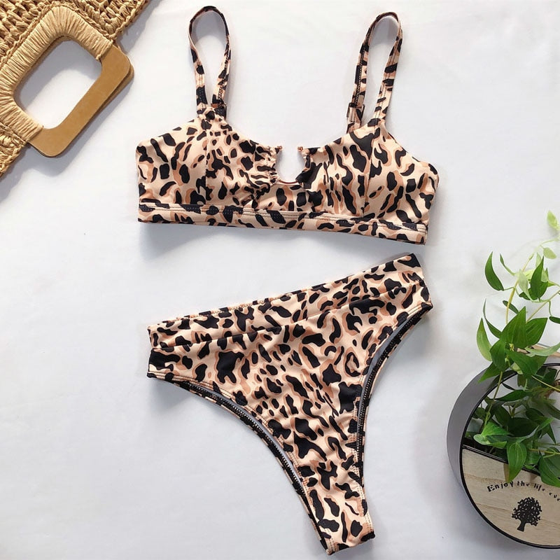 Cut-Out Multi-Pattern Two-Piece Swimsuit