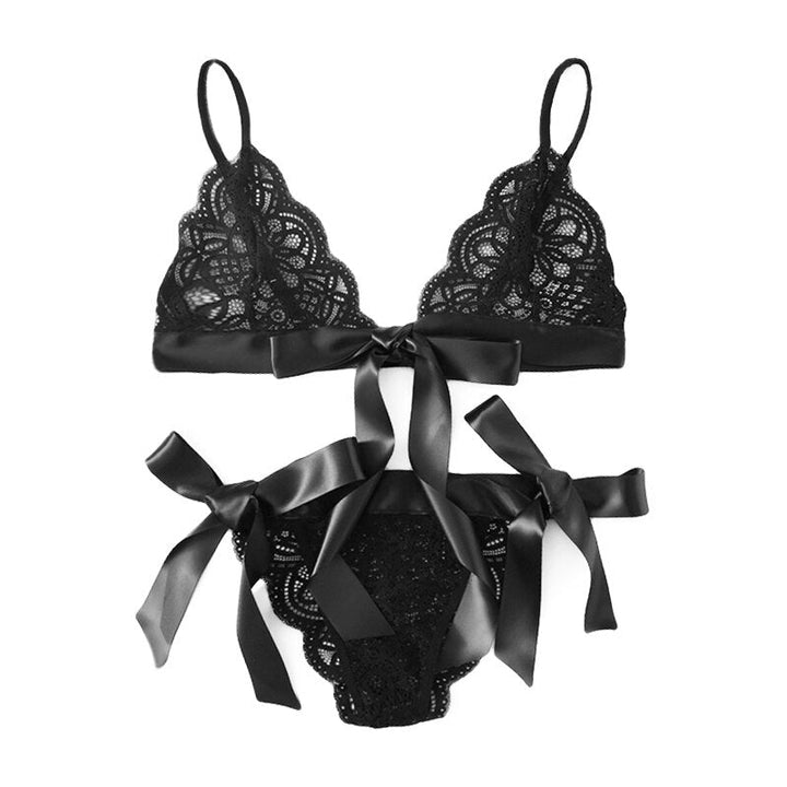 Lace Ribbon-Detail Lingerie Set