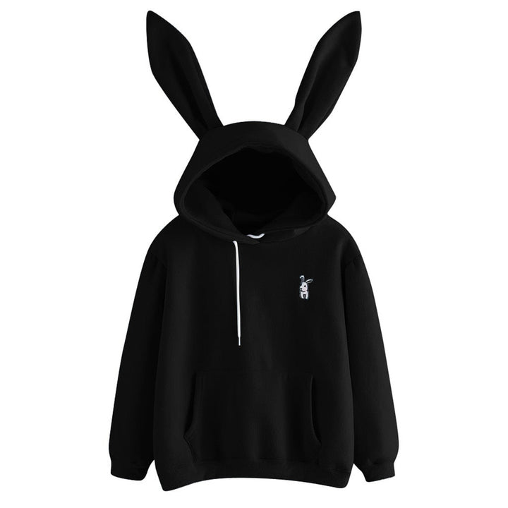 Embroidered Hood Drawstring Sweatshirt with Ears