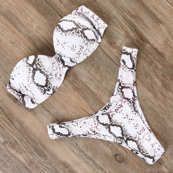 Halterneck Patterned Strapless Two-Piece Swimsuit