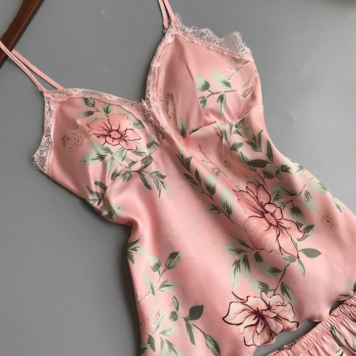 Floral Two-Piece Lace-Trim Nightwear Set