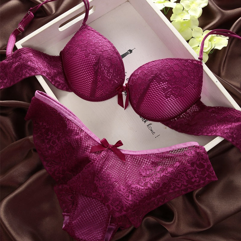 Push-Up Lace Bow-Detail Lingerie Set