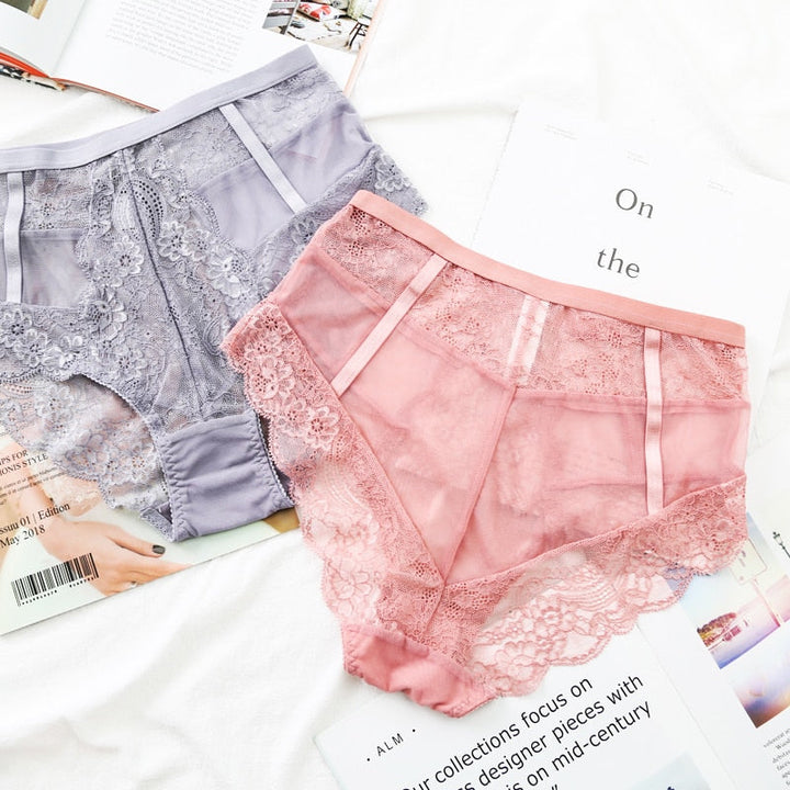 High-Waist Lace Bra and Panties Lingerie Set