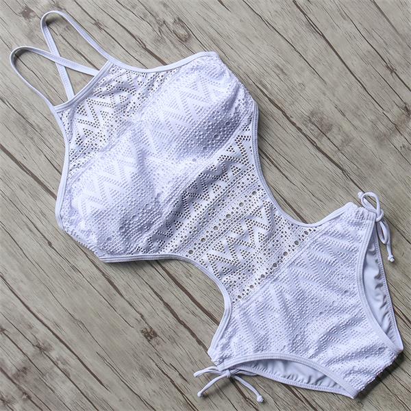 Lace Padded Cut-Out Waist One-Piece Swimsuit