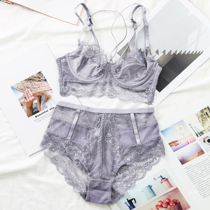 High-Waist Lace Bra and Panties Lingerie Set