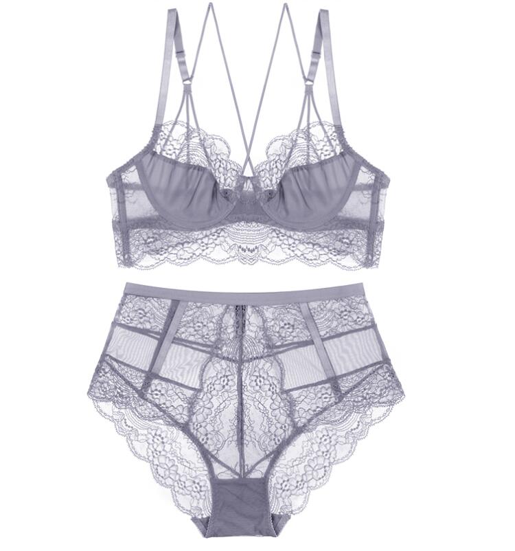 High-Waist Lace Bra and Panties Lingerie Set
