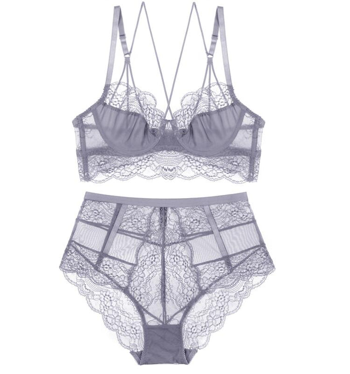 High-Waist Lace Bra and Panties Lingerie Set