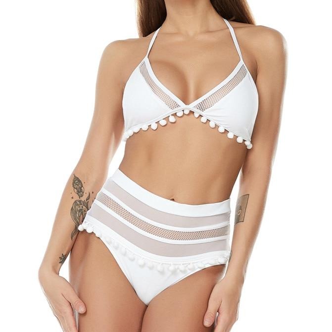 Pom-Pom Trim Figure-Enhancing Two-Piece Swimsuit