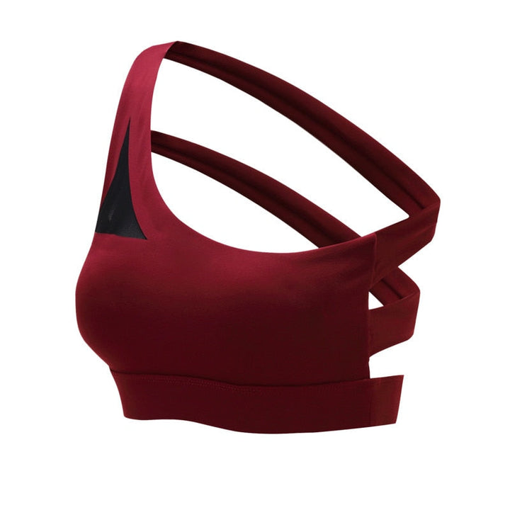One-Shoulder Sports Bra Nylon Spandex Decorative