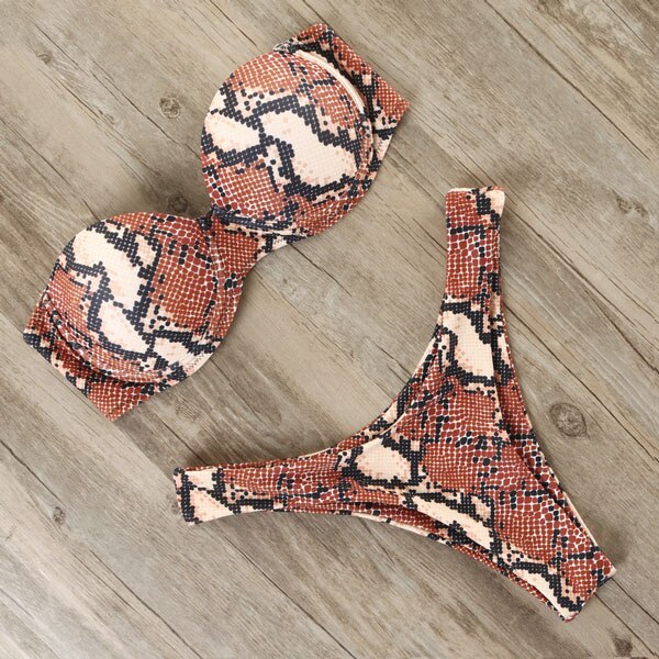Halterneck Patterned Strapless Two-Piece Swimsuit