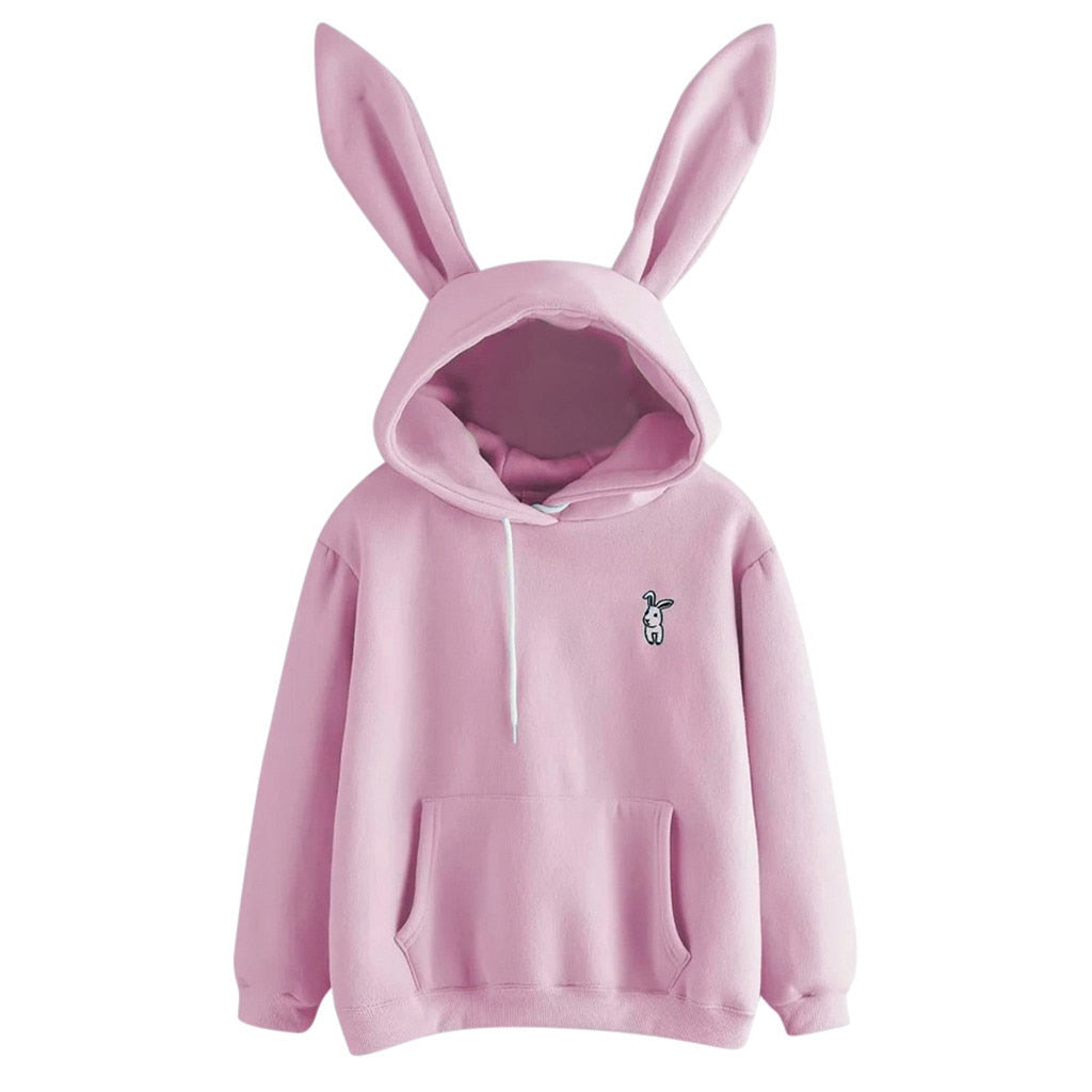 Embroidered Hood Drawstring Sweatshirt with Ears