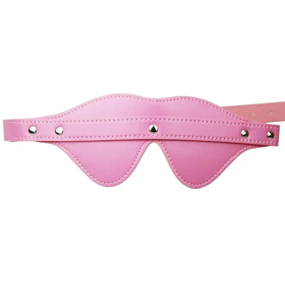 Studded Leather Blindfold Mask with Zip Strap