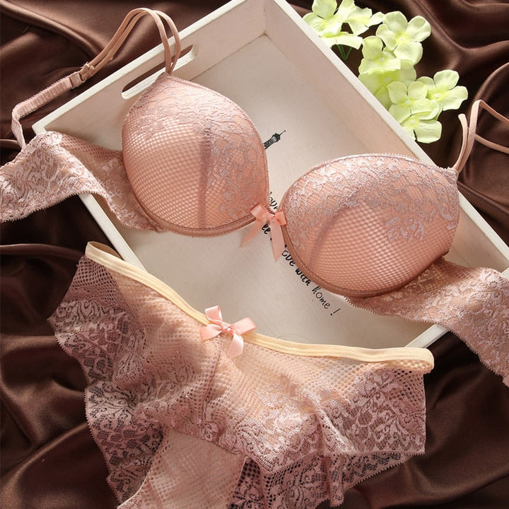Push-Up Lace Bow-Detail Lingerie Set