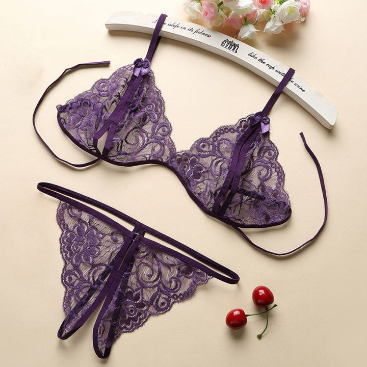 Lace Thong Cut-Out Bra and Panties Set
