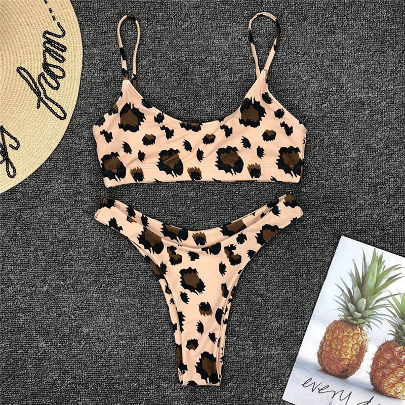 Leopard Print Wire-Free Bra Brazilian Bikini
