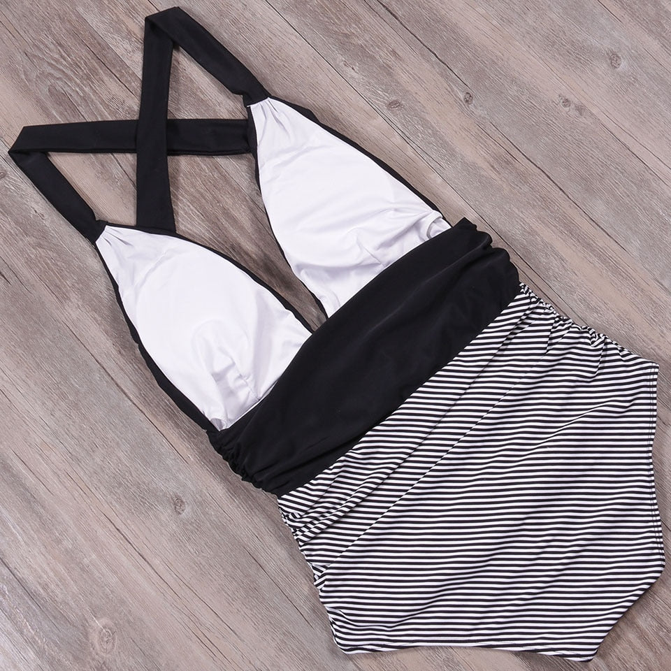 Deep-Neckline Classic One-Piece Swimsuit