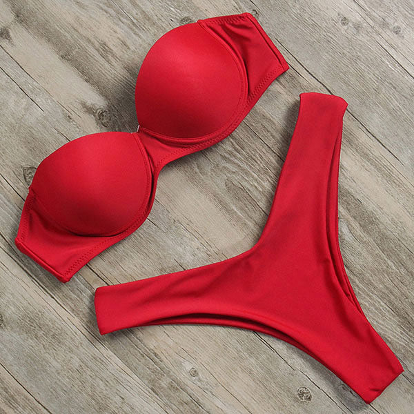 Halterneck Patterned Strapless Two-Piece Swimsuit