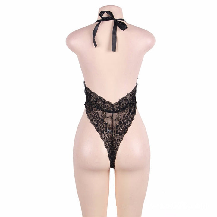 Lace Deep-Neckline Tie Bodysuit