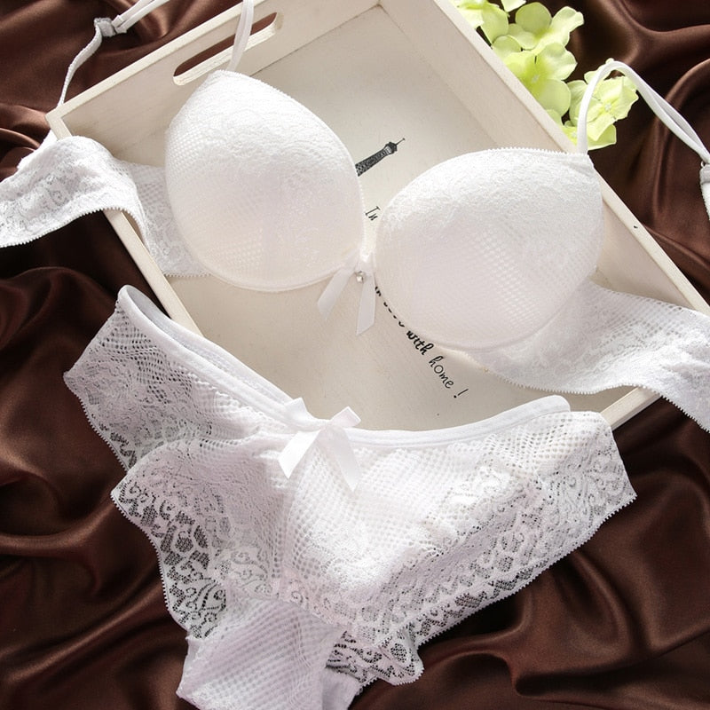 Push-Up Lace Bow-Detail Lingerie Set