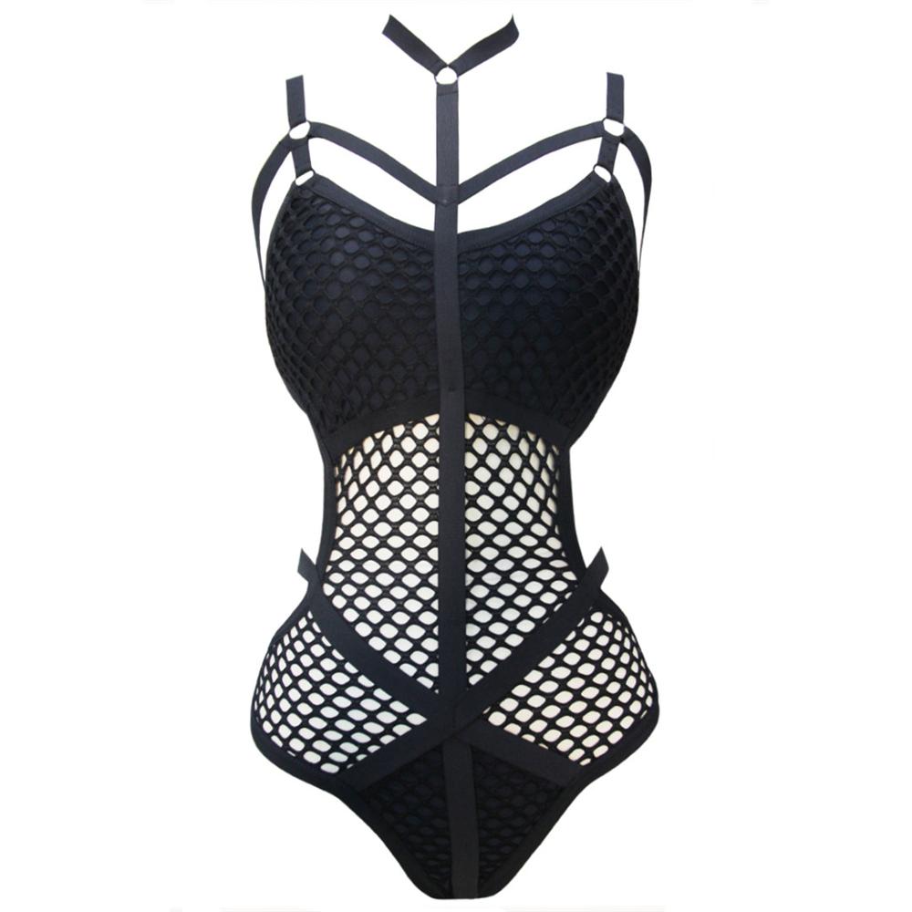 Deep-Neckline Decorative Strap One-Piece Swimsuit