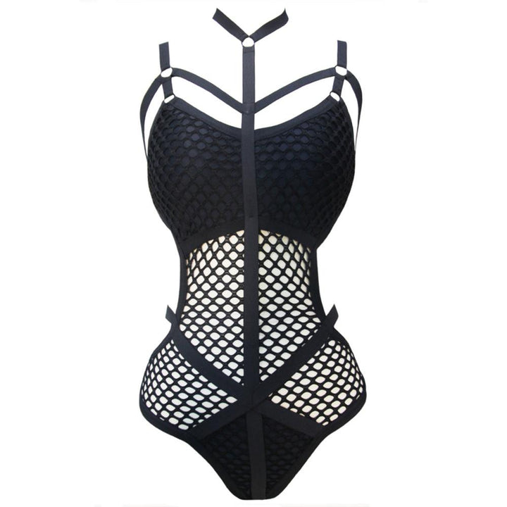 Deep-Neckline Decorative Strap One-Piece Swimsuit
