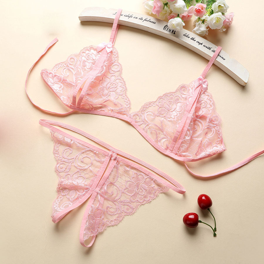 Lace Thong Cut-Out Bra and Panties Set
