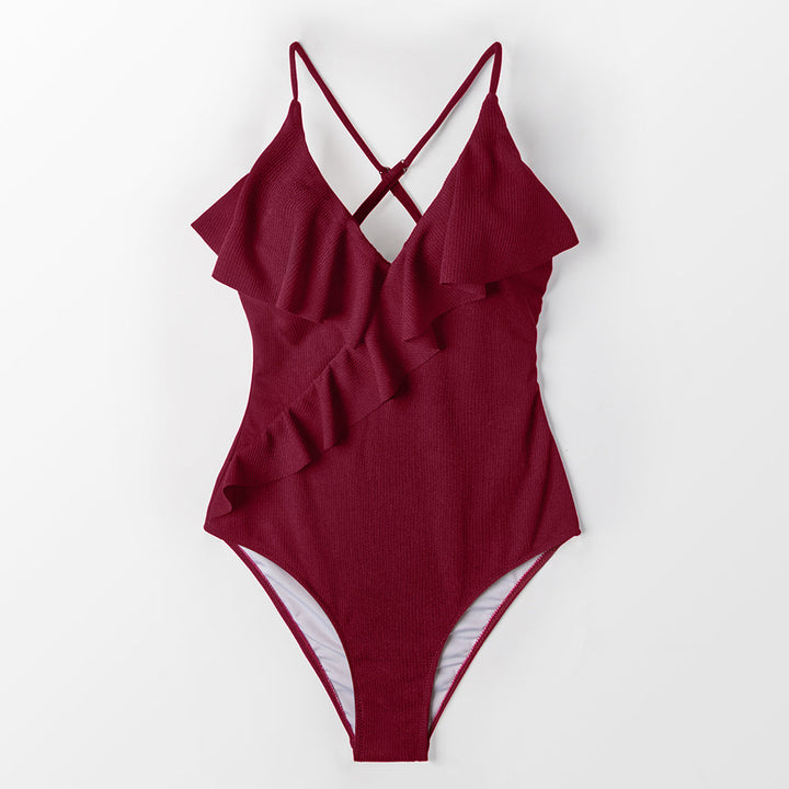 Ruffle-Strap Slim One-Piece Swimsuit Flattering