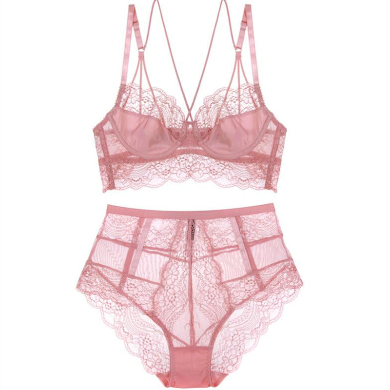 High-Waist Lace Bra and Panties Lingerie Set