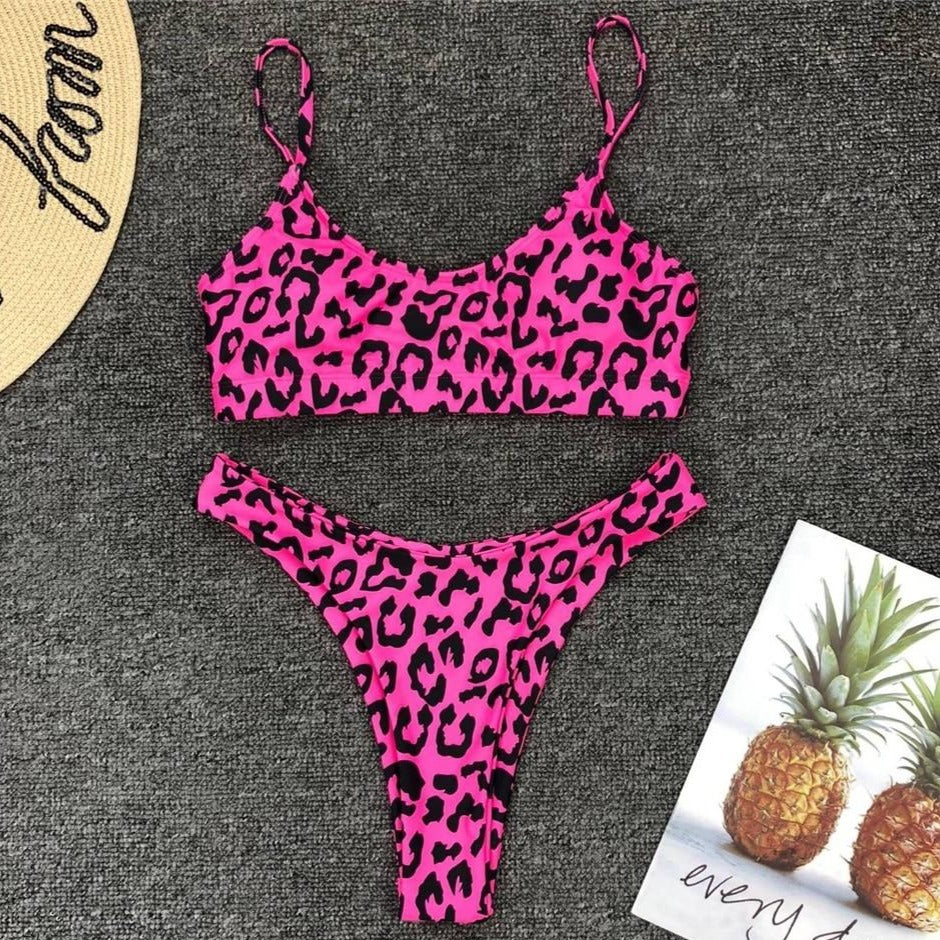 Leopard Print Wire-Free Bra Brazilian Bikini