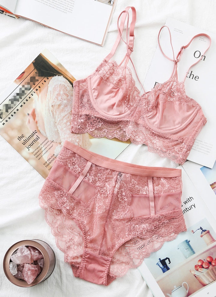 High-Waist Lace Bra and Panties Lingerie Set