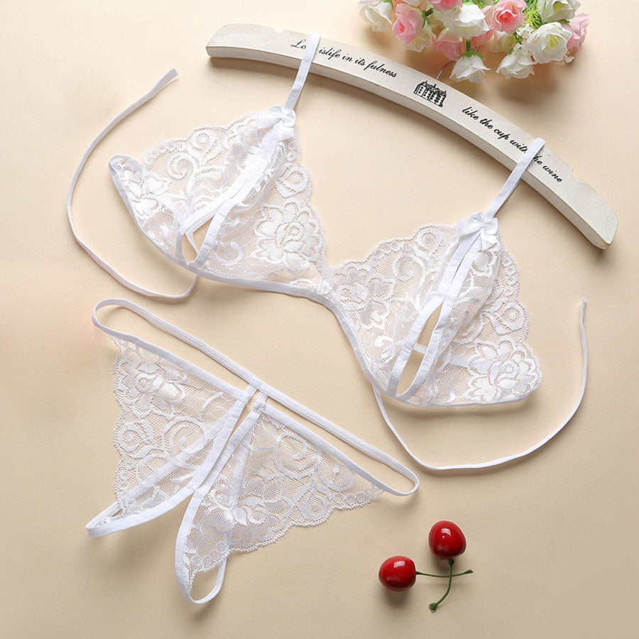 Lace Thong Cut-Out Bra and Panties Set