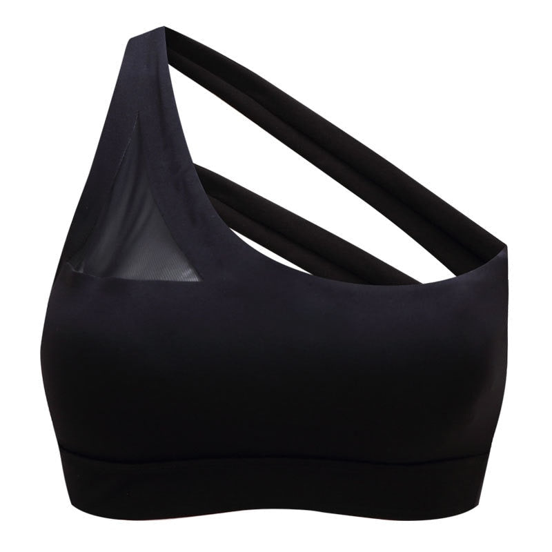 One-Shoulder Sports Bra Nylon Spandex Decorative