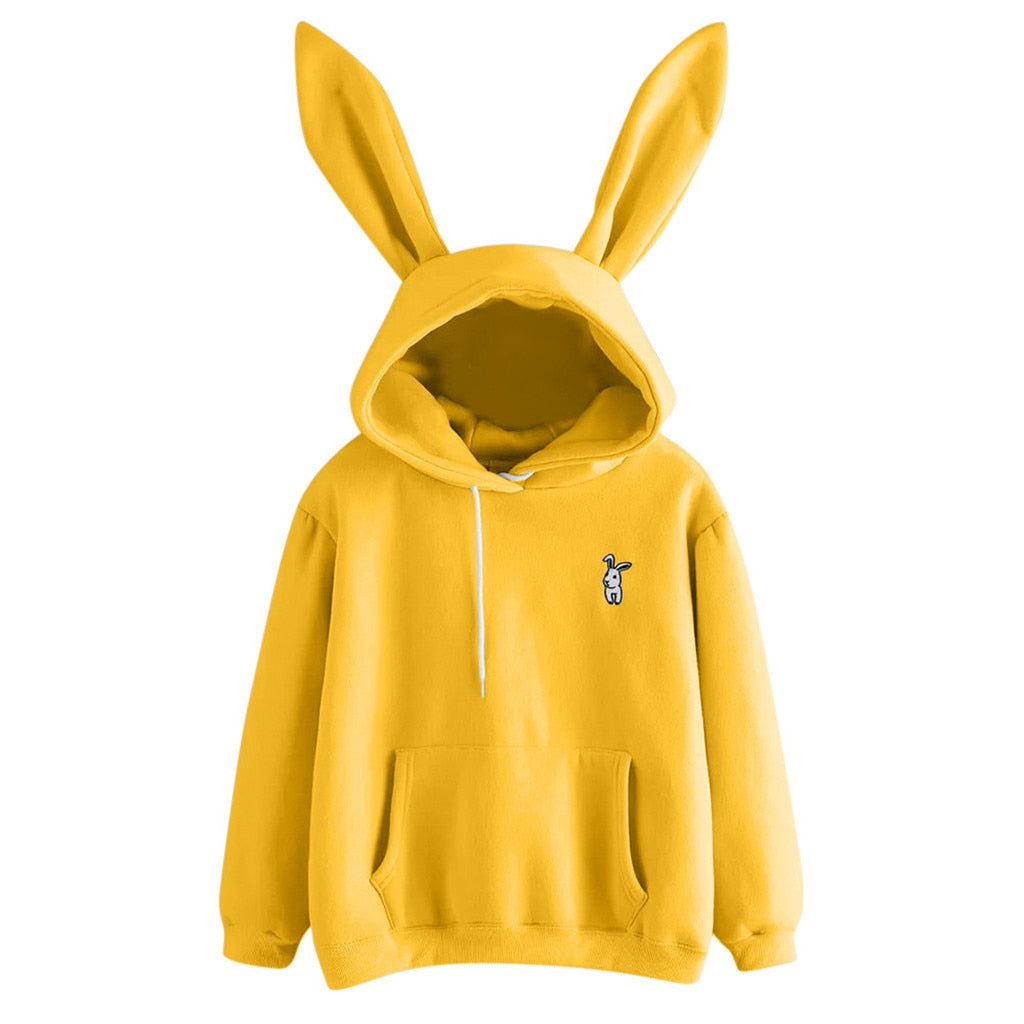 Embroidered Hood Drawstring Sweatshirt with Ears
