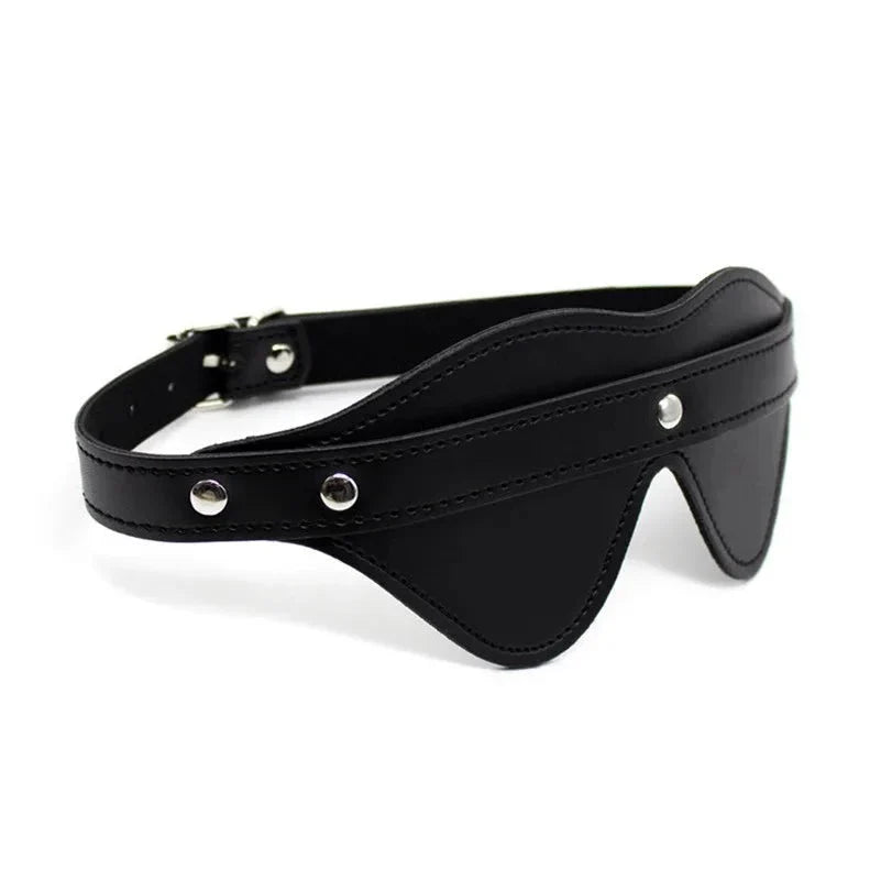 Studded Leather Blindfold Mask with Zip Strap