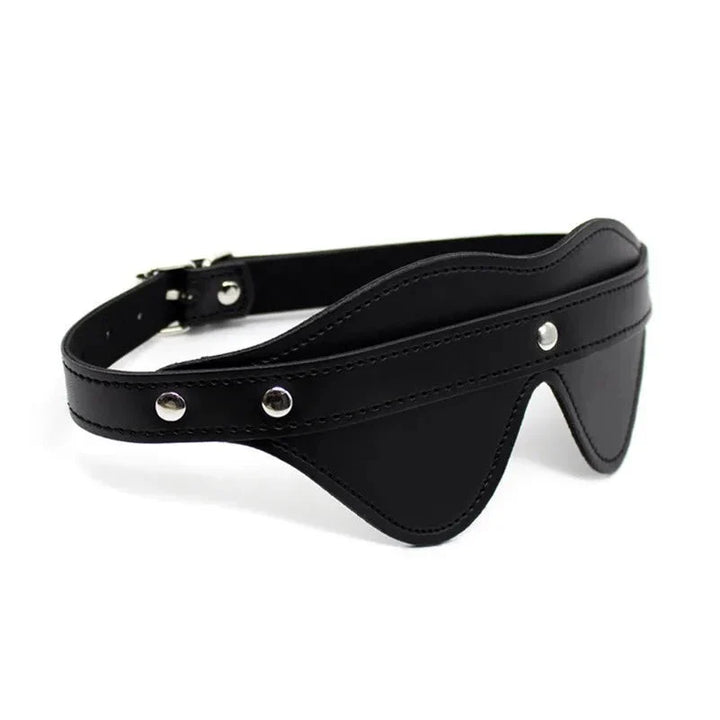 Studded Leather Blindfold Mask with Zip Strap