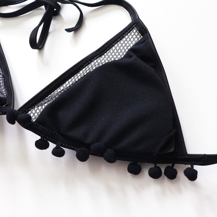 Pom-Pom Trim Figure-Enhancing Two-Piece Swimsuit