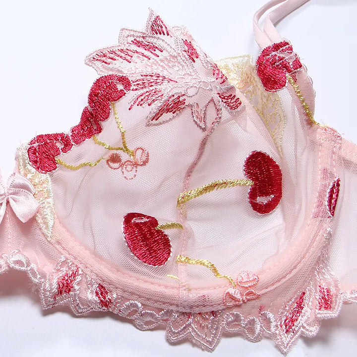 Mesh Floral Embroidered Adjustable Bra