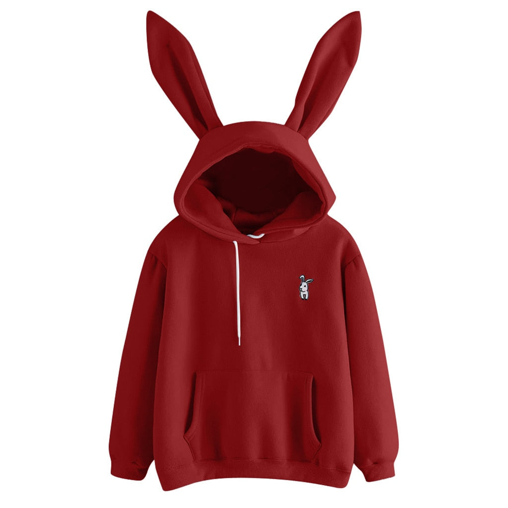 Embroidered Hood Drawstring Sweatshirt with Ears
