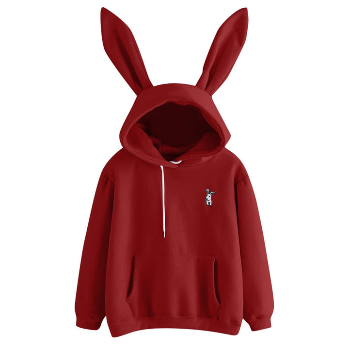 Embroidered Hood Drawstring Sweatshirt with Ears