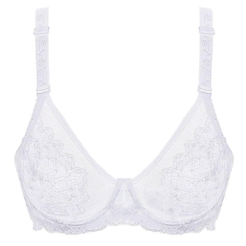 Embroidered Lace-Trim Adjustable Bra