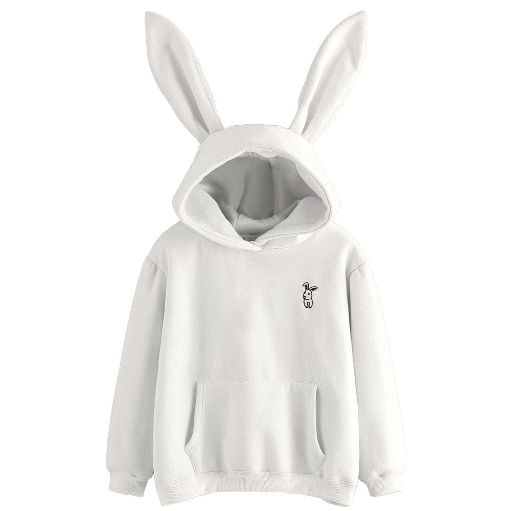 Embroidered Hood Drawstring Sweatshirt with Ears