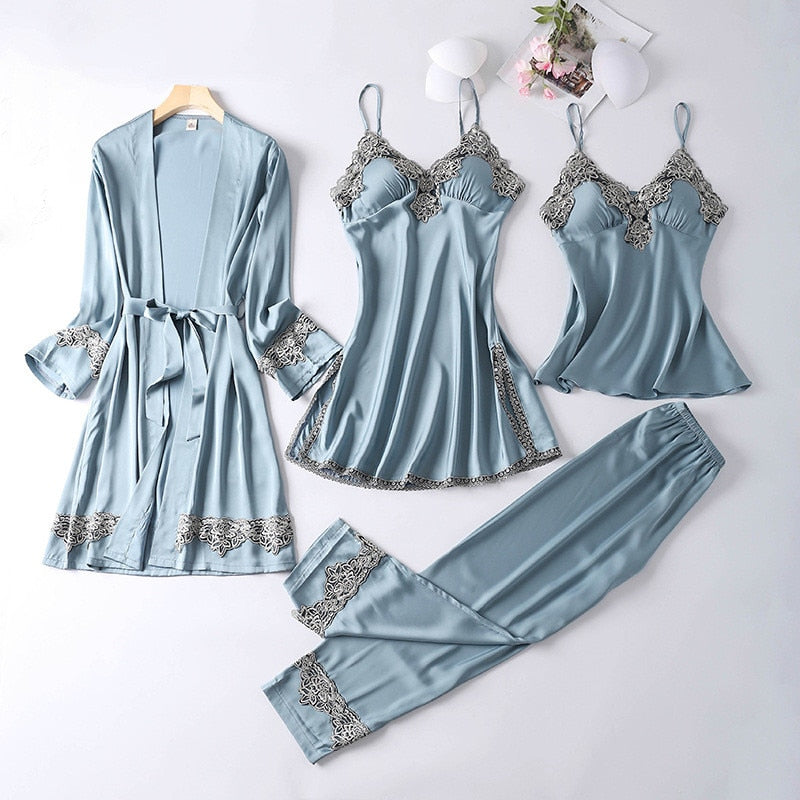 Satin Lace-Trim Pyjama Set