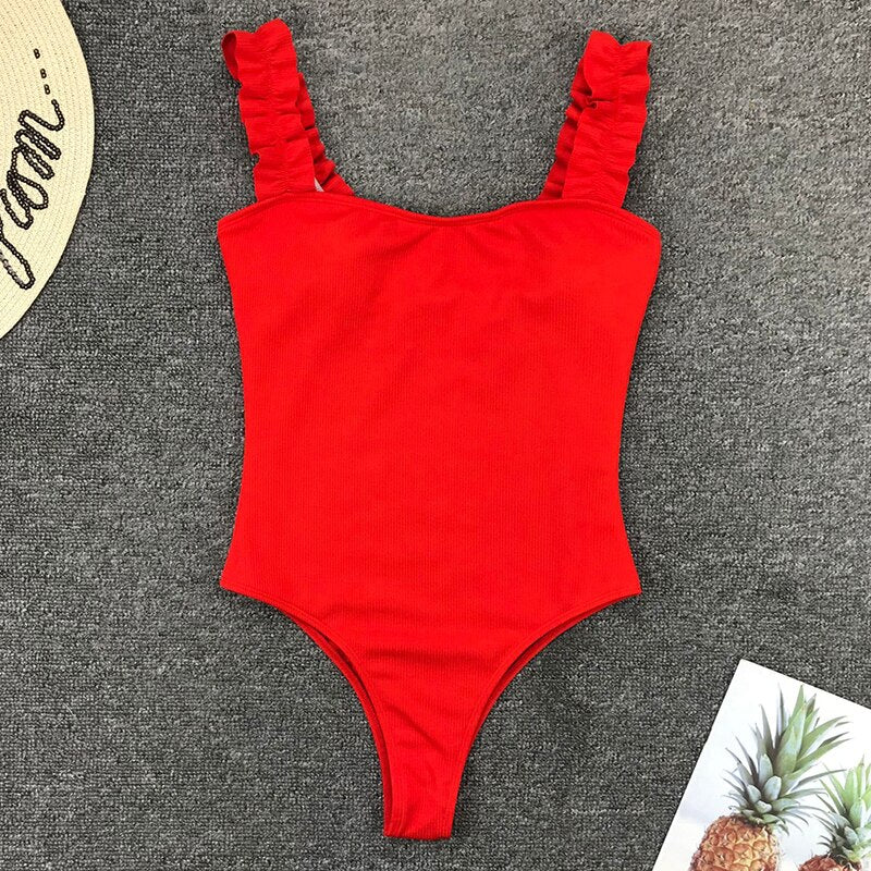 Ruffle Trim Figure-Enhancing One-Piece Swimsuit