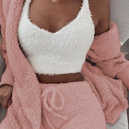 3-Piece Knit Sweatshirt Top and Shorts Set