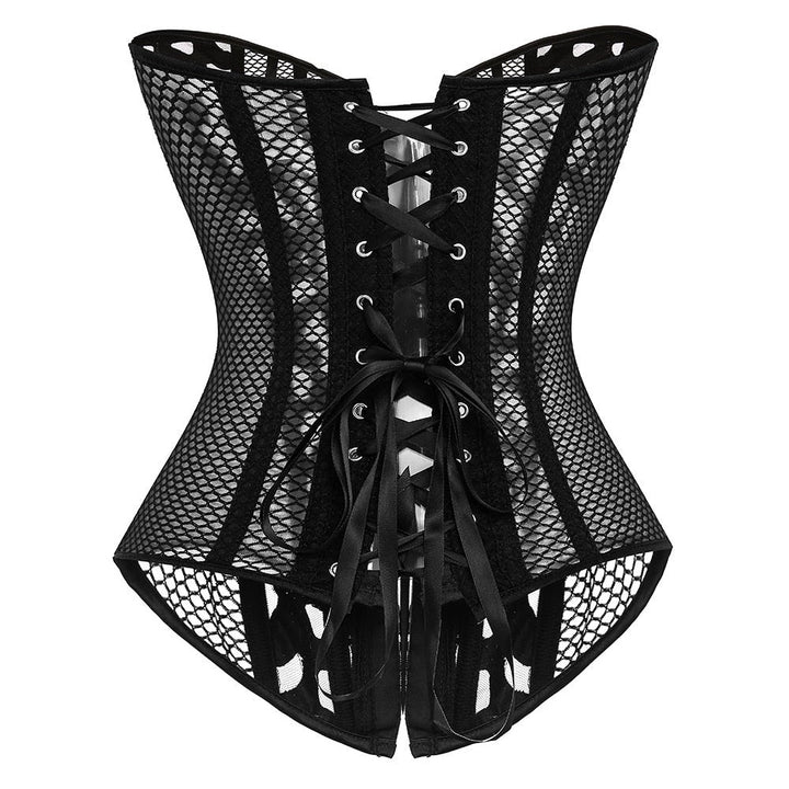 Floral Motif Mesh-Trim Evening Corset Polyester Spandex