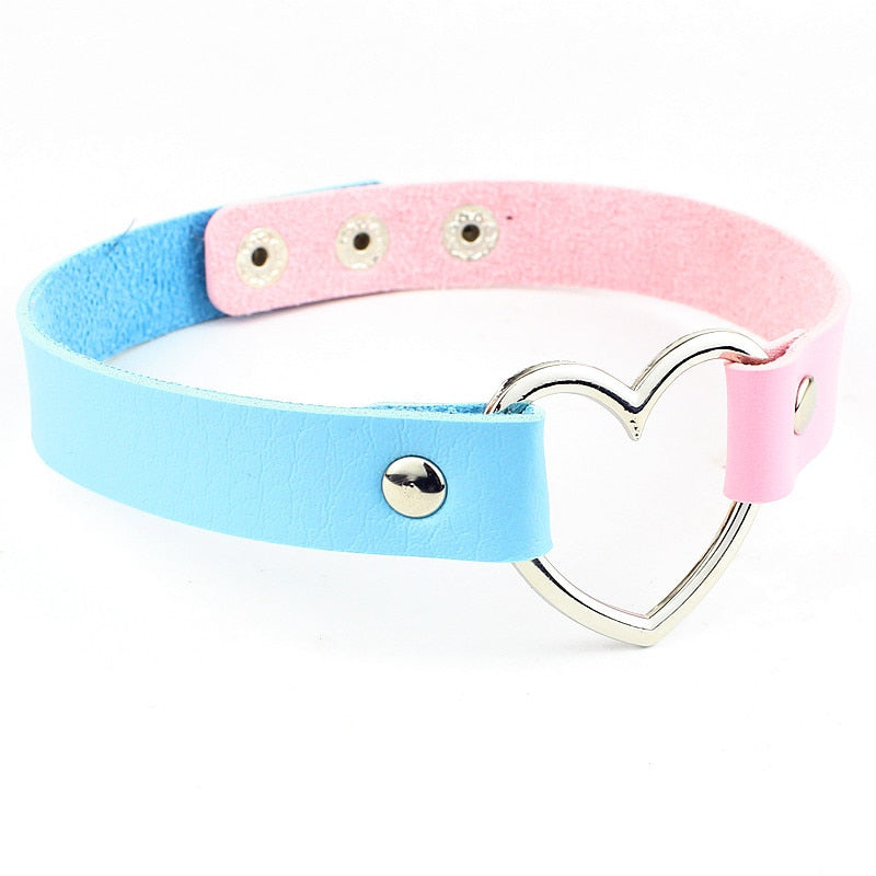 Faux Leather Heart Charm Adjustable Choker 40cm