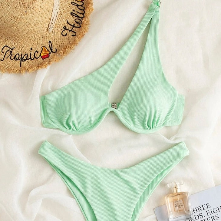 One-Shoulder Two-Piece Swimsuit High Waist