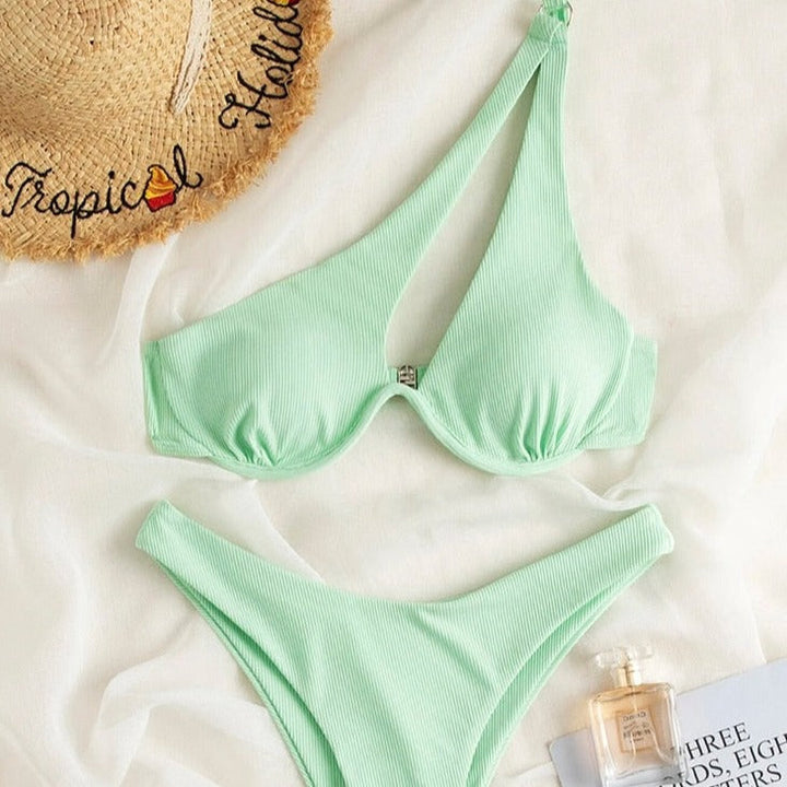 One-Shoulder Two-Piece Swimsuit High Waist