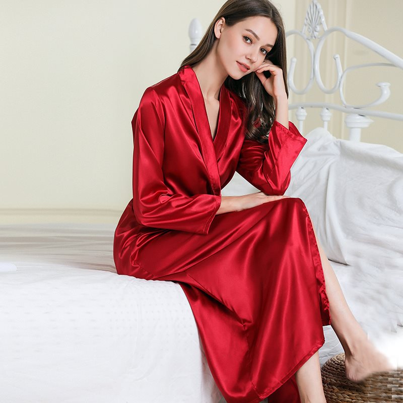 Long Viscose Spandex Satin Comfort Robe