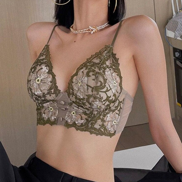 Embroidered Button-Detail Lingerie Set